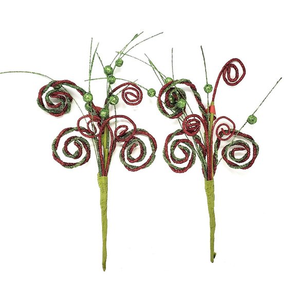 Twisted Twirl Red and Green Glitter Picks Vase Fill Decor (Set of 2) - Picture 1 of 2